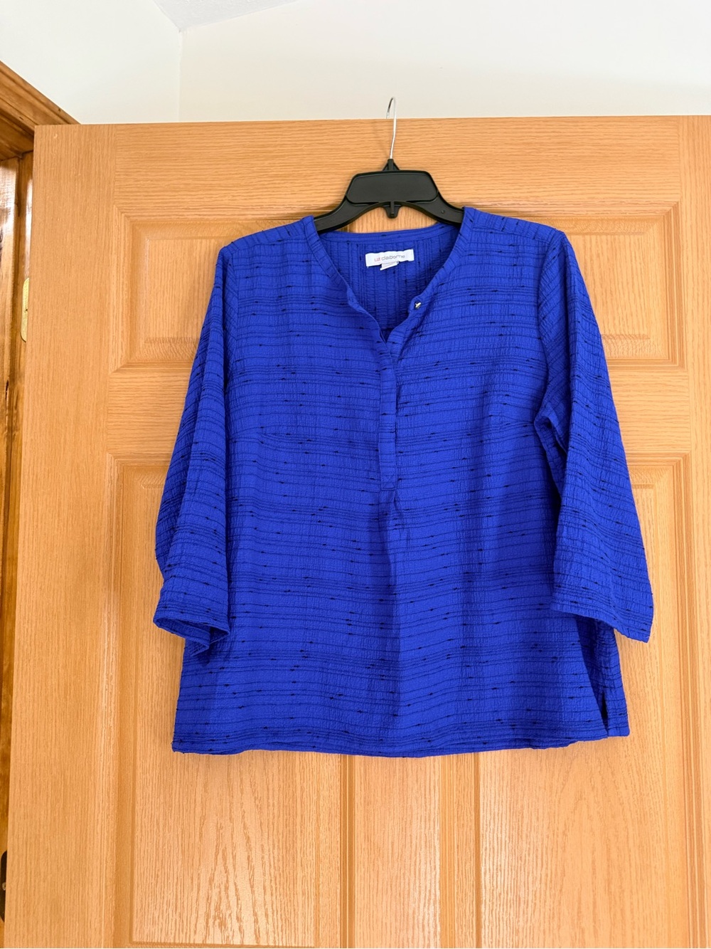Liz Claiborne Cobalt Blue Textured Henley Blouse